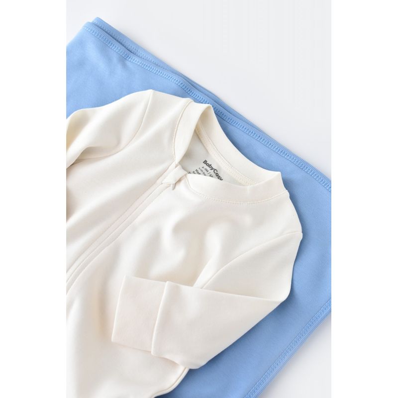 Fashion, accesorii si bijuterii - Copii - Imbracaminte copii - Salopete copii - Salopeta cu fermoar cu maneca lunga si pantaloni lungi - 100%bumbac organic - Ecru, BabyCosy (Marime: 6-9 luni) - Infinity.ro