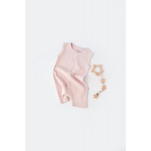 Salopeta fara maneci si pantaloni scurti - 100% bumbac organic - Roz, BabyCosy (Marime: 6-9 luni)