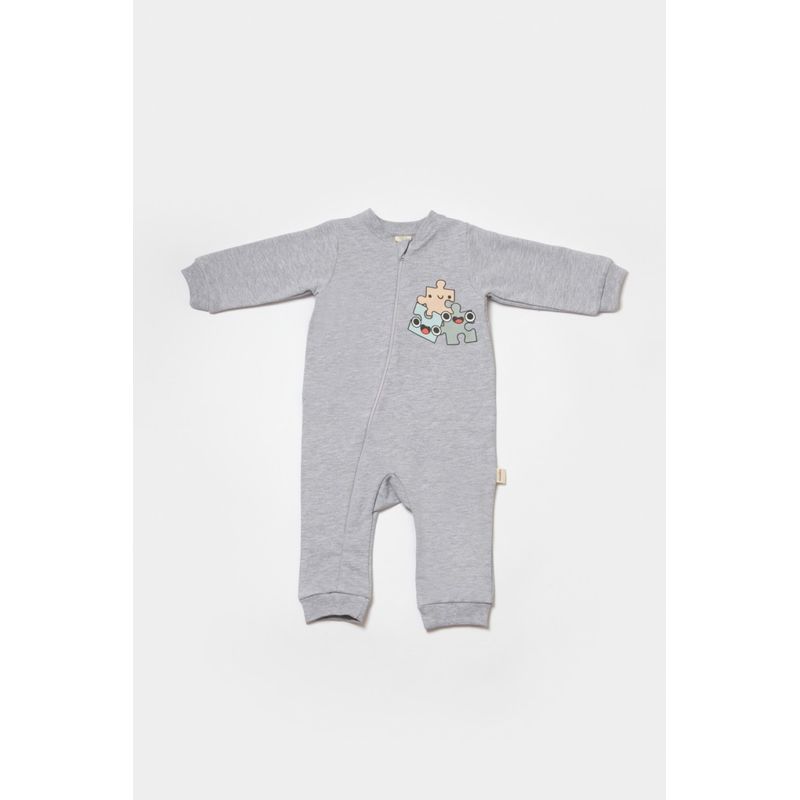 Fashion, accesorii si bijuterii - Copii - Imbracaminte copii - Salopete copii - Salopeta cu fermoar, Two thread, BabyCosy, 100% bumbac organic, Gri (Marime: 9-12 luni) - Infinity.ro