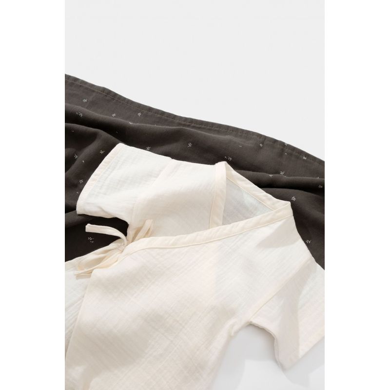 Fashion, accesorii si bijuterii - Copii - Imbracaminte copii - Salopete copii - Salopeta petrecuta din muselina, BabyCosy, 100% bumbac organic, Ecru (Marime: 12-18 Luni) - Infinity.ro