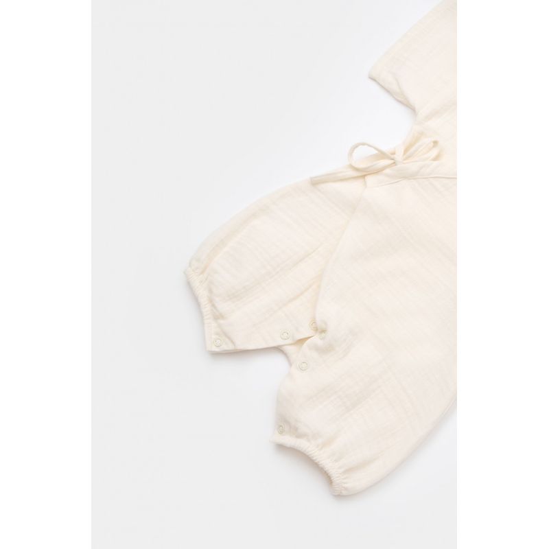 Fashion, accesorii si bijuterii - Copii - Imbracaminte copii - Salopete copii - Salopeta petrecuta din muselina, BabyCosy, 100% bumbac organic, Ecru (Marime: 12-18 Luni) - Infinity.ro