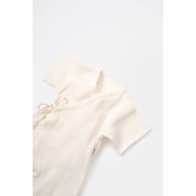Fashion, accesorii si bijuterii - Copii - Imbracaminte copii - Salopete copii - Salopeta petrecuta din muselina, BabyCosy, 100% bumbac organic, Ecru (Marime: 12-18 Luni) - Infinity.ro