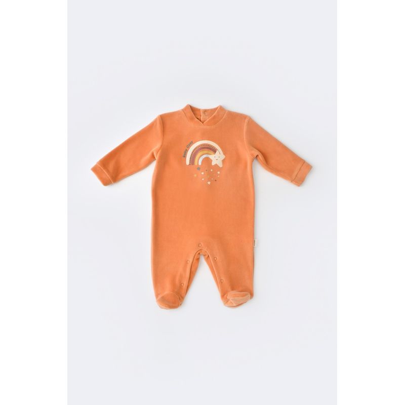 Fashion, accesorii si bijuterii - Copii - Imbracaminte copii - Salopete copii - Salopeta Curcubeu cu maneca lunga si botosei din 80%bumbac organic si 20% poliester - Portocaliu, BabyCosy (Marime: 6-9 luni) - Infinity.ro