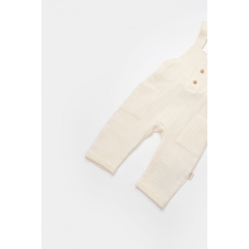 Fashion, accesorii si bijuterii - Copii - Imbracaminte copii - Salopete copii - Salopeta de vara cu buzunare din muselina, BabyCosy, 100% bumbac organic, ecru (Marime: 3-6 Luni) - Infinity.ro