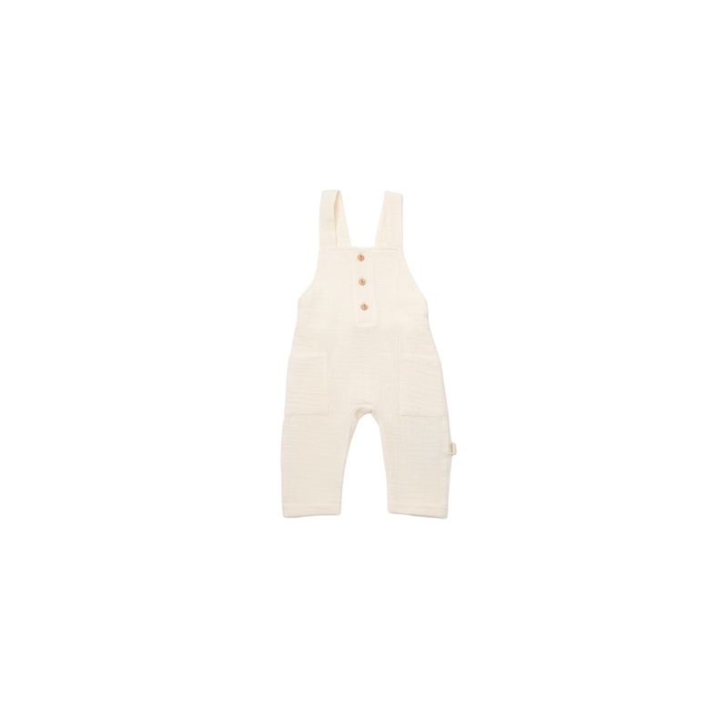 Fashion, accesorii si bijuterii - Copii - Imbracaminte copii - Salopete copii - Salopeta de vara cu buzunare din muselina, BabyCosy, 100% bumbac organic, ecru (Marime: 3-6 Luni) - Infinity.ro