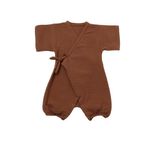 Fashion, accesorii si bijuterii - Copii - Imbracaminte copii - Salopete copii - Salopeta petrecuta din muselina, BabyCosy, 100% bumbac organic, Caramiziu (Marime: 9-12 luni) - Infinity.ro