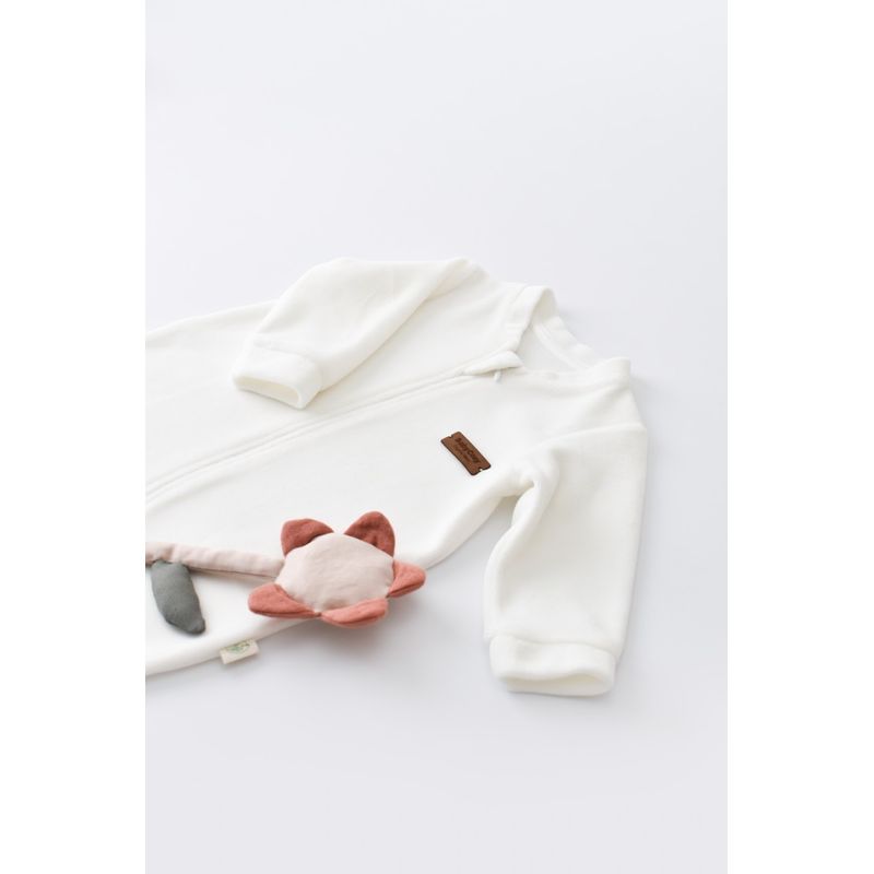 Fashion, accesorii si bijuterii - Copii - Imbracaminte copii - Salopete copii - Salopeta cu maneca lunga si fermoar din 80%bumbac organic si 20% poliester - Ecru, BabyCosy (Marime: 9-12 luni) - Infinity.ro
