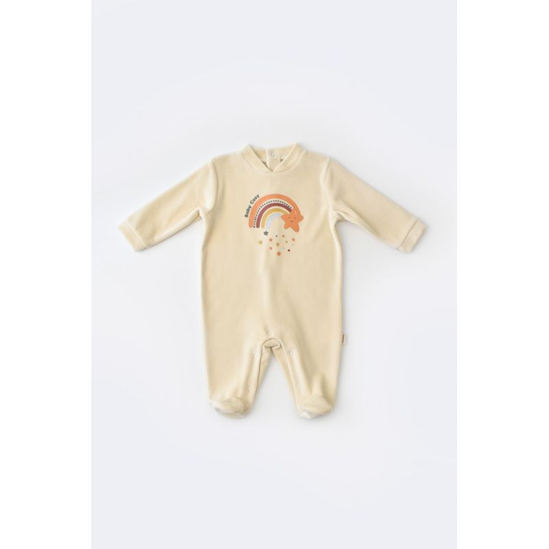 Fashion, accesorii si bijuterii - Copii - Imbracaminte copii - Salopete copii - Salopeta Curcubeu cu maneca lunga si botosei din 80%bumbac organic si 20% poliester - Crem, BabyCosy (Marime: 6-9 luni) - Infinity.ro