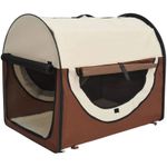 Petshop - Accesorii petshop - Culcusuri si custi - Genti si articole transport - Geanta pentru transport caine/pisica, maro si bej, material Oxford, PVC, impermeabila, pliabila, marimea S-M, 70x51x59 cm - Infinity.ro