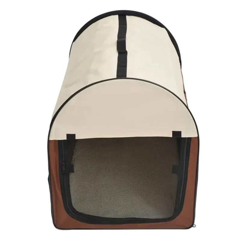 Petshop - Accesorii petshop - Culcusuri si custi - Genti si articole transport - Geanta pentru transport caine/pisica, maro si bej, material Oxford, PVC, impermeabila, pliabila, marimea S-M, 70x51x59 cm - Infinity.ro