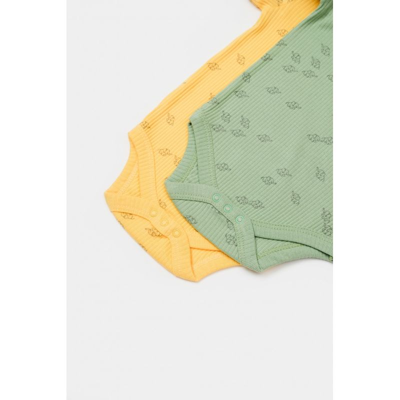 Fashion, accesorii si bijuterii - Copii - Imbracaminte copii - Body-uri copii - Set 2 body-uri Printed, BabyCosy, 50% modal+50% bumbac, Lamaie/Verde (Marime: 9-12 luni) - Infinity.ro