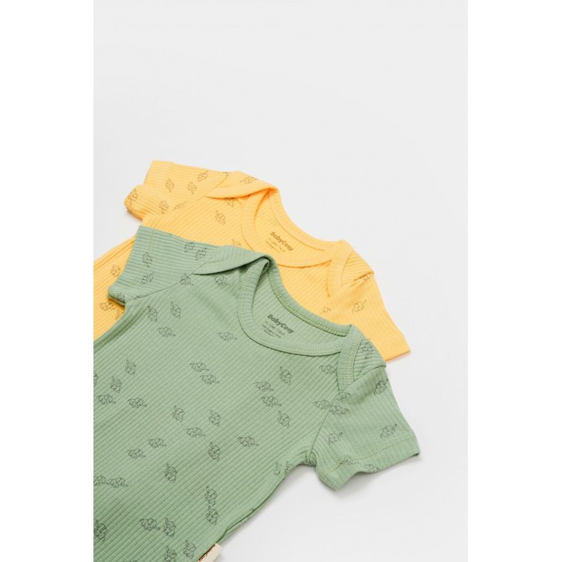 Fashion, accesorii si bijuterii - Copii - Imbracaminte copii - Body-uri copii - Set 2 body-uri Printed, BabyCosy, 50% modal+50% bumbac, Lamaie/Verde (Marime: 9-12 luni) - Infinity.ro