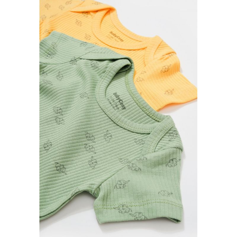Fashion, accesorii si bijuterii - Copii - Imbracaminte copii - Body-uri copii - Set 2 body-uri Printed, BabyCosy, 50% modal+50% bumbac, Lamaie/Verde (Marime: 9-12 luni) - Infinity.ro