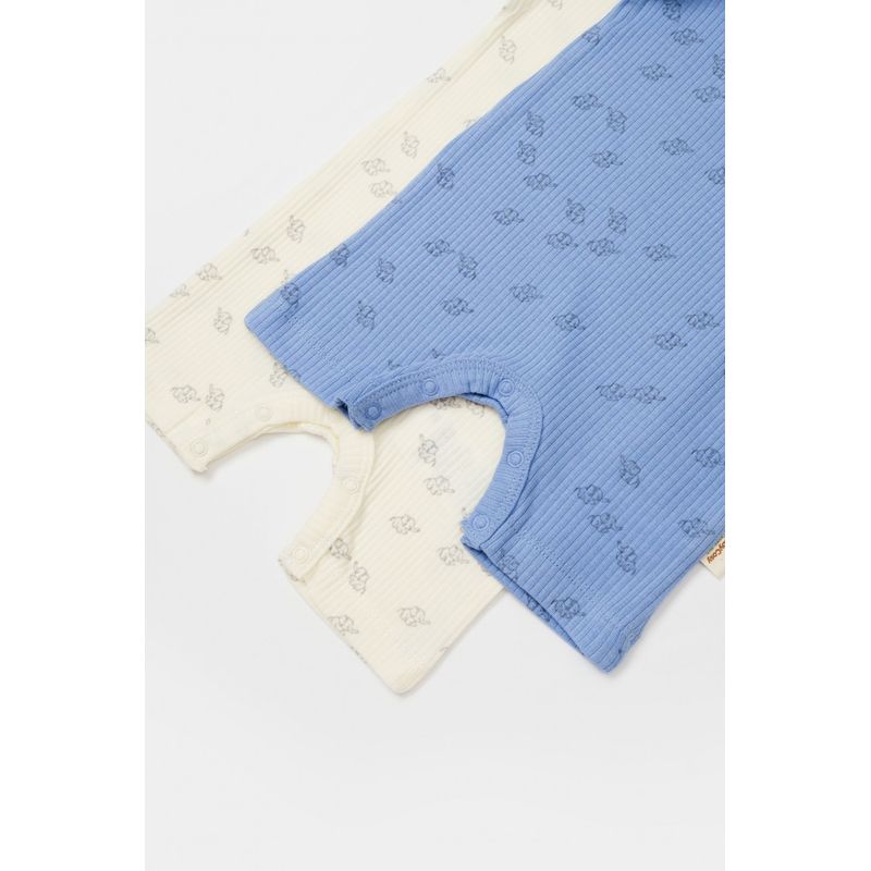 Fashion, accesorii si bijuterii - Copii - Imbracaminte copii - Salopete copii - Set 2 salopete scurte Printed, BabyCosy, 50% modal+50% bumbac, Ecru/Lavanda (Marime: 0-3 Luni) - Infinity.ro