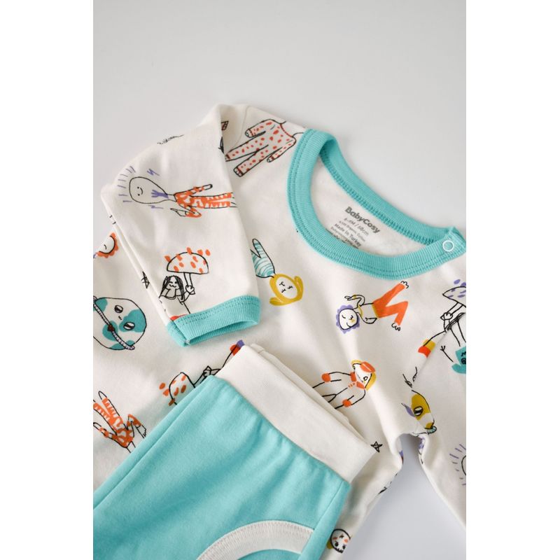 Fashion, accesorii si bijuterii - Copii - Imbracaminte copii - Treninguri si compleuri copii - Set bluzita cu maneca lunga si pantaloni lungi, 100% bumbac organic, BabyCosy, Verde (Marime: 3-6 Luni) - Infinity.ro