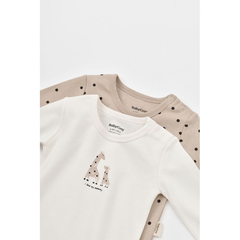 Fashion, accesorii si bijuterii - Copii - Imbracaminte copii - Body-uri copii - Set 2 body-uri cu maneca lunga bebe unisex Girafa, BabyCosy, 100% bumbac organic (Marime: 12-18 Luni) - Infinity.ro