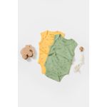 Fashion, accesorii si bijuterii - Copii - Imbracaminte copii - Body-uri copii - Set 2 body-uri fara maneci Printed, BabyCosy, 50% modal+50% bumbac, Lamaie/Verde (Marime: 0-3 Luni) - Infinity.ro