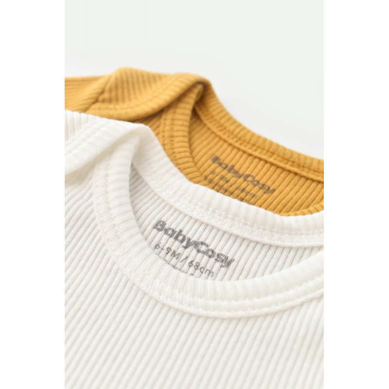 Fashion, accesorii si bijuterii - Copii - Imbracaminte copii - Body-uri copii - Set 2 body-uri bebe unisex din bumbac organic si modal - Mustar/Ecru, BabyCosy (Marime: 6-9 luni) - Infinity.ro