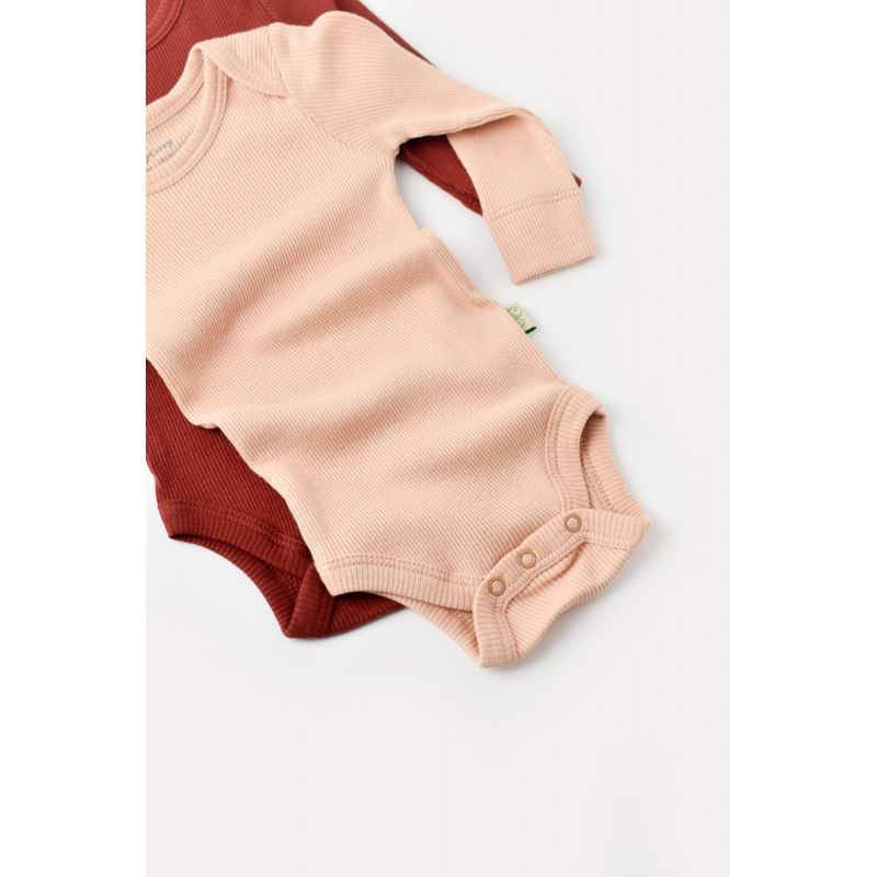 Fashion, accesorii si bijuterii - Copii - Imbracaminte copii - Body-uri copii - Set 2 body-uri cu maneca lunga bebe unisex din bumbac organic si modal - Caramiziu/Somon, BabyCosy (Marime: 6-9 luni) - Infinity.ro