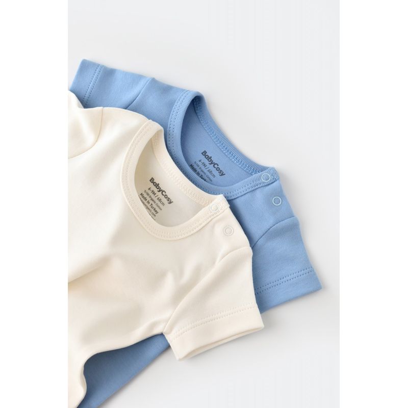 Fashion, accesorii si bijuterii - Copii - Imbracaminte copii - Body-uri copii - Set 2 body-uri bebe unisex -100% bumbac organic - Ecru/Bleu, BabyCosy (Marime: 18-24 Luni) - Infinity.ro