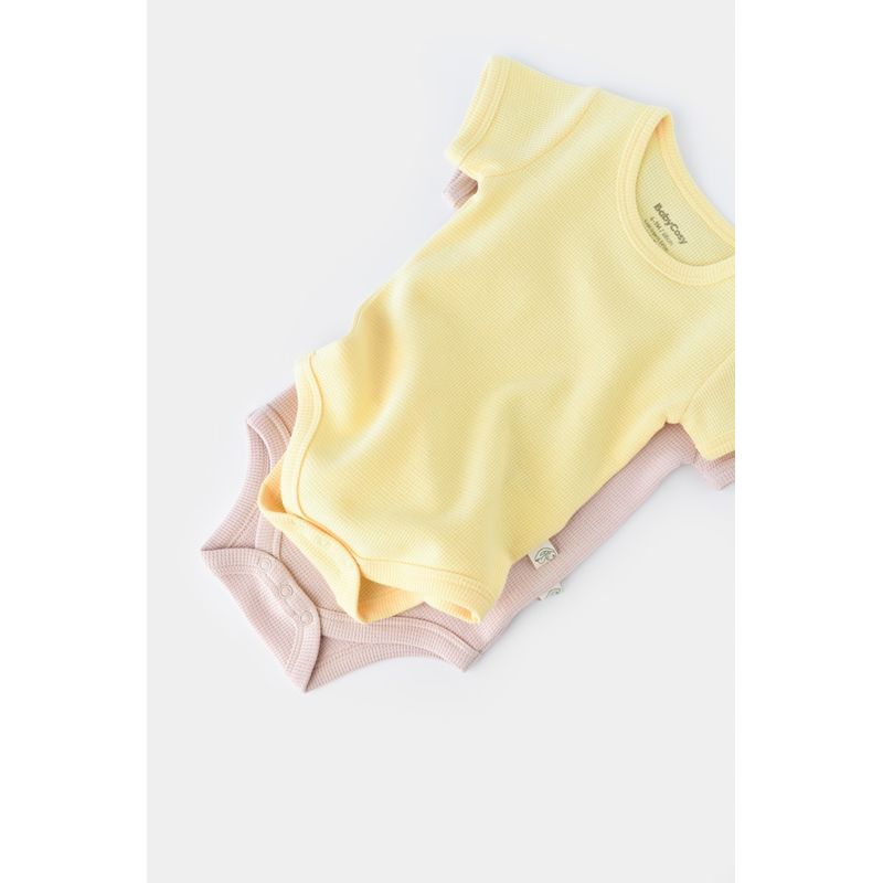 Fashion, accesorii si bijuterii - Copii - Imbracaminte copii - Body-uri copii - Set 2 body-uri bebe unisex -100% bumbac organic - Galben/Roz, BabyCosy (Marime: 12-18 Luni) - Infinity.ro