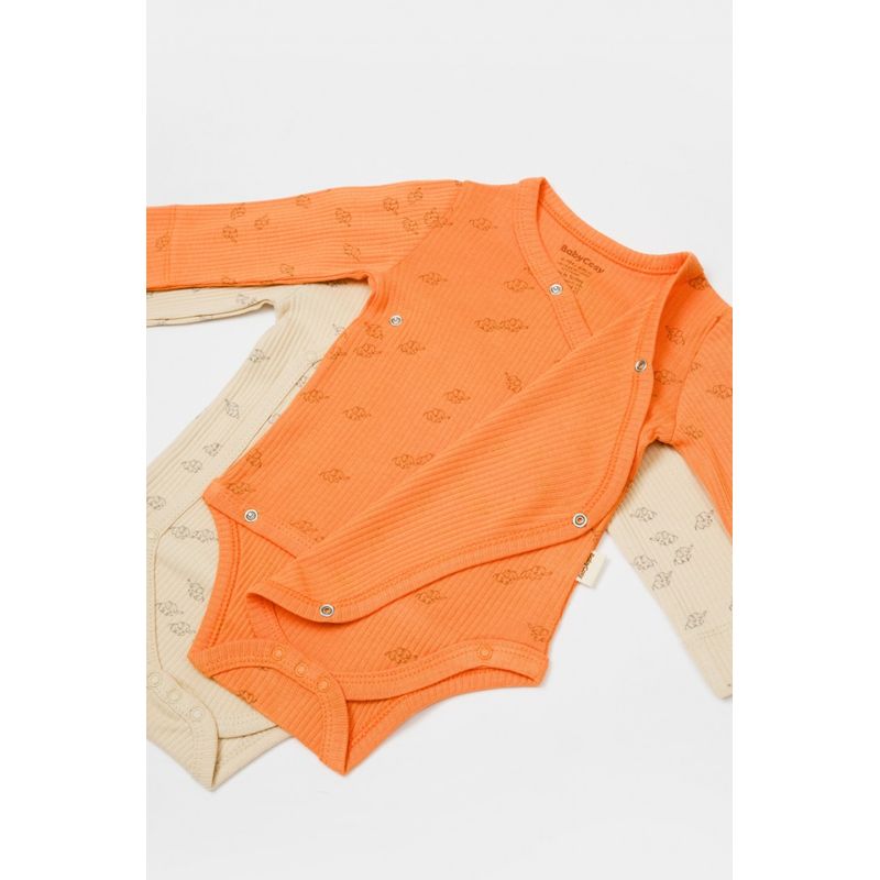 Fashion, accesorii si bijuterii - Copii - Imbracaminte copii - Body-uri copii - Set 2 body-uri petrecute Printed, BabyCosy, 50% modal+50% bumbac, Stone/Apricot (Marime: 0-3 Luni) - Infinity.ro