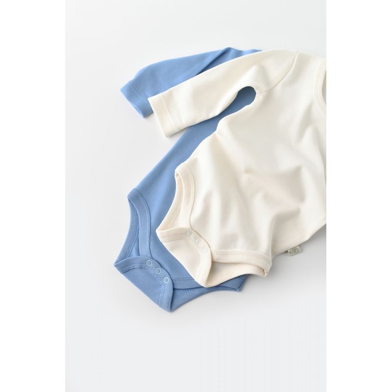 Fashion, accesorii si bijuterii - Copii - Imbracaminte copii - Body-uri copii - Set 2 body-uri cu maneca lunga bebe unisex -100% bumbac organic - Ecru/Bleu, BabyCosy (Marime: 9-12 luni) - Infinity.ro