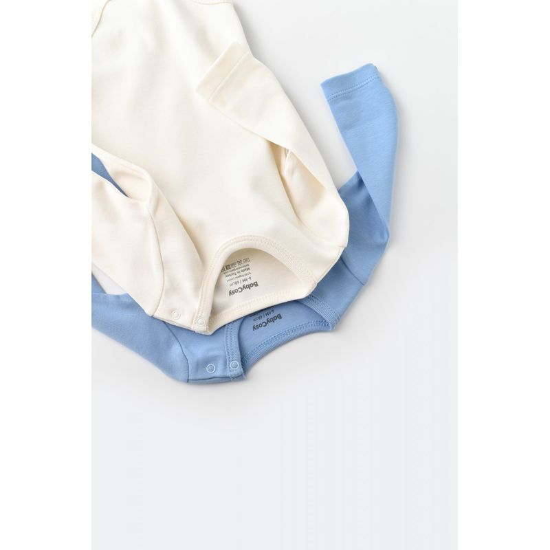 Fashion, accesorii si bijuterii - Copii - Imbracaminte copii - Body-uri copii - Set 2 body-uri cu maneca lunga bebe unisex -100% bumbac organic - Ecru/Bleu, BabyCosy (Marime: 9-12 luni) - Infinity.ro
