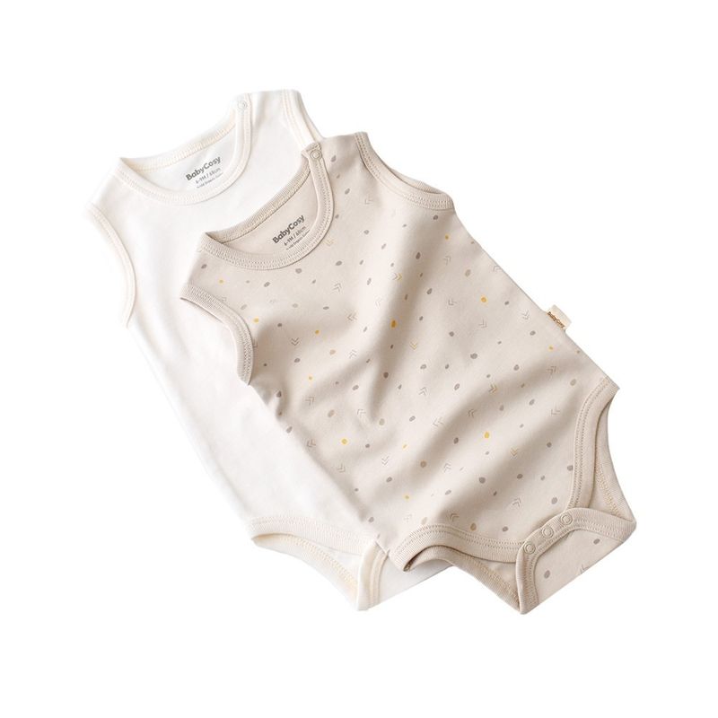 Fashion, accesorii si bijuterii - Copii - Imbracaminte copii - Body-uri copii - Set 2 body-uri fara maneci bebe unisex -100% bumbac organic - Crem cu buline, BabyCosy (Marime: 0-3 Luni) - Infinity.ro
