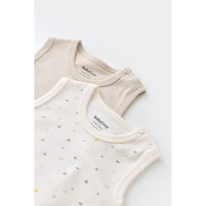 Fashion, accesorii si bijuterii - Copii - Imbracaminte copii - Body-uri copii - Set 2 body-uri fara maneci bebe unisex -100% bumbac organic - Ecru cu buline, BabyCosy (Marime: 3-6 Luni) - Infinity.ro