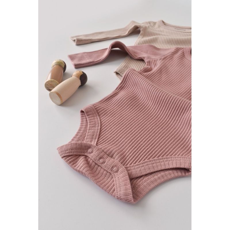 Fashion, accesorii si bijuterii - Copii - Imbracaminte copii - Body-uri copii - Set de 2 body-uri cu maneca lunga din bumbac organic si modal - Roz/Blush BabyCosy (Marime: 3-6 Luni) - Infinity.ro