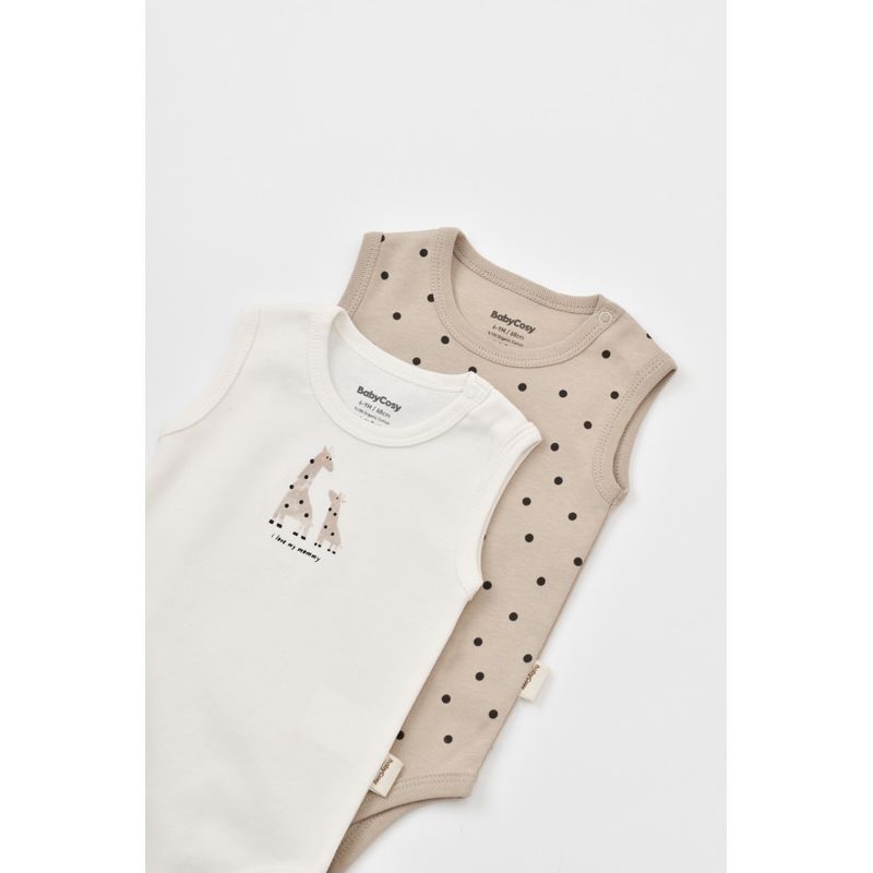 Fashion, accesorii si bijuterii - Copii - Imbracaminte copii - Body-uri copii - Set 2 body-uri fara maneci bebe unisex Girafa, BabyCosy, 100% bumbac organic (Marime: 12-18 Luni) - Infinity.ro