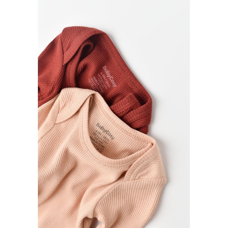 Fashion, accesorii si bijuterii - Copii - Imbracaminte copii - Body-uri copii - Set 2 body-uri cu maneca lunga bebe unisex din bumbac organic si modal - Caramiziu/Somon, BabyCosy (Marime: 18-24 Luni) - Infinity.ro