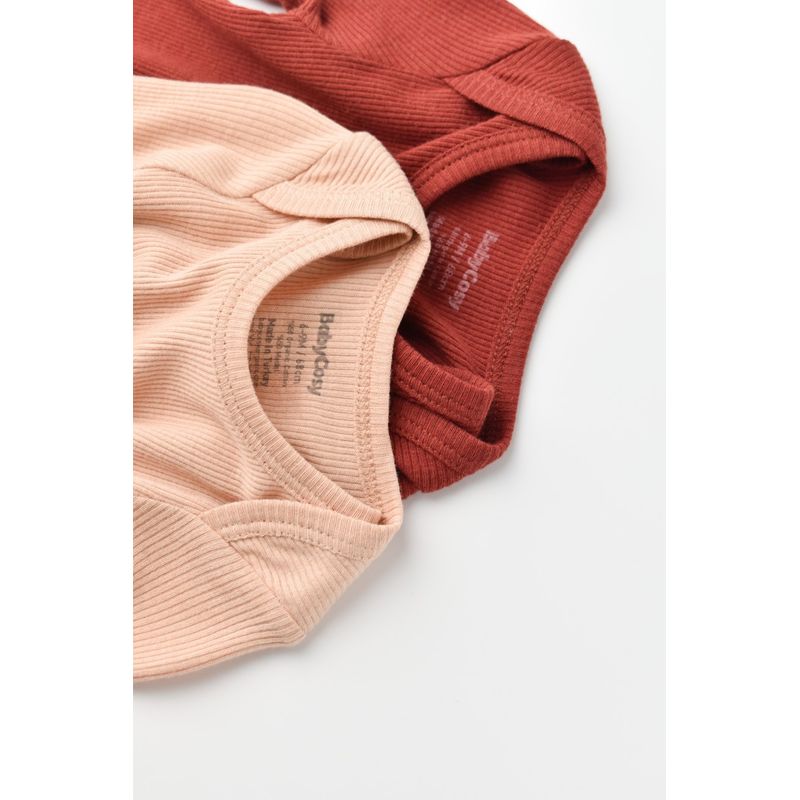 Fashion, accesorii si bijuterii - Copii - Imbracaminte copii - Body-uri copii - Set 2 body-uri cu maneca lunga bebe unisex din bumbac organic si modal - Caramiziu/Somon, BabyCosy (Marime: 18-24 Luni) - Infinity.ro