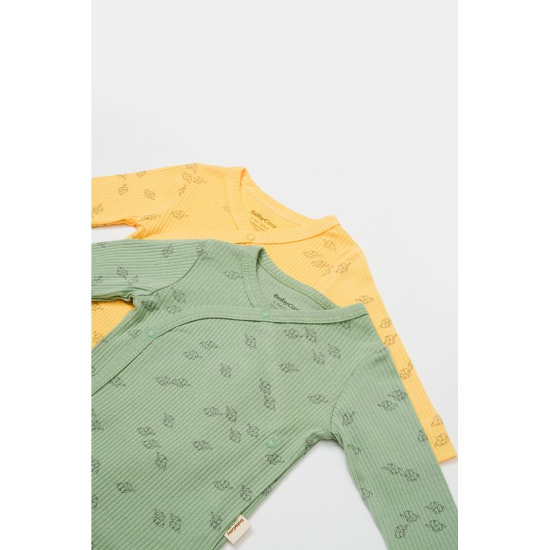 Fashion, accesorii si bijuterii - Copii - Imbracaminte copii - Body-uri copii - Set 2 body-uri petrecute Printed, BabyCosy, 50% modal+50% bumbac, Lamaie/Verde (Marime: 3-6 Luni) - Infinity.ro