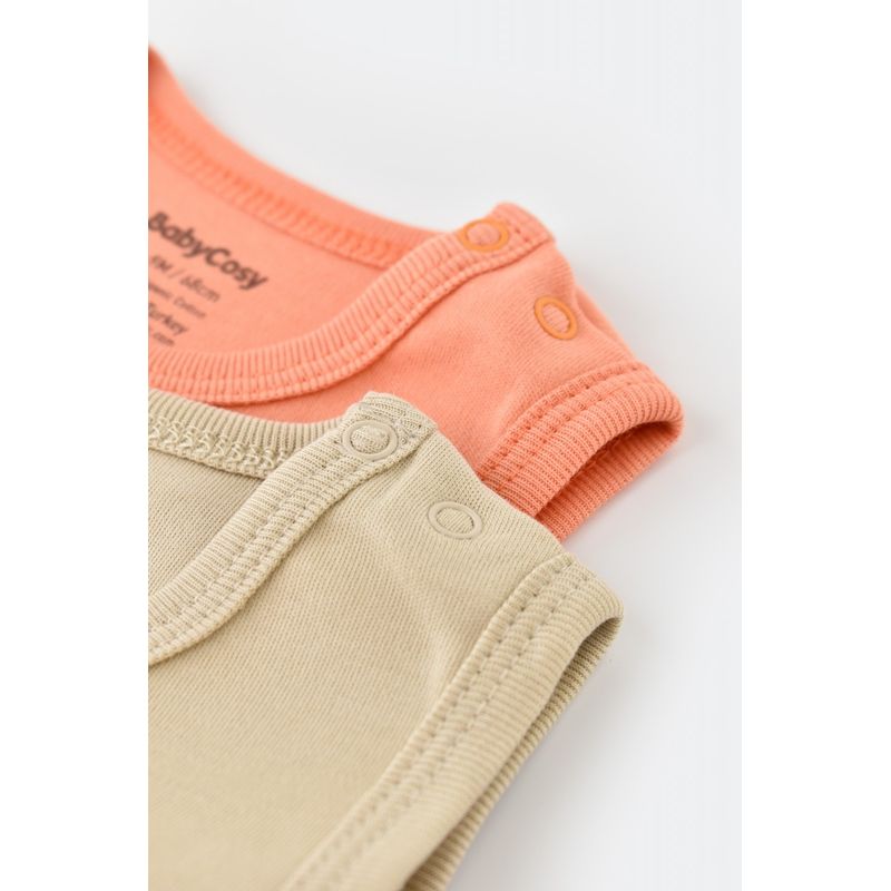 Fashion, accesorii si bijuterii - Copii - Imbracaminte copii - Body-uri copii - Set 2 body-uri fara maneci bebe unisex -100% bumbac organic - Roz/Crem, BabyCosy (Marime: 6-9 luni) - Infinity.ro