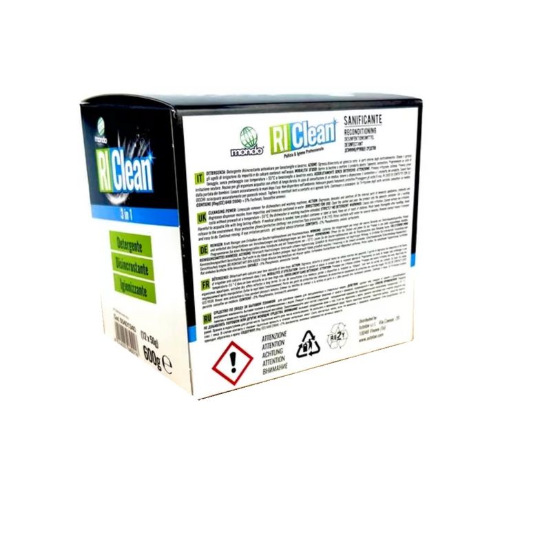 Electronice si Electrocasnice - Masini si uscatoare de rufe - Accesorii masini de spalat si uscatoare - Set 12 pachete de solutie anticalcar, degresant pentru masini de spalat RiCLean Sanitizer 3-in1 - Infinity.ro