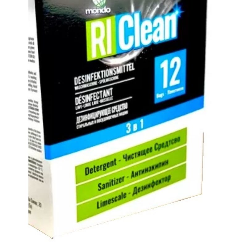 Electronice si Electrocasnice - Masini si uscatoare de rufe - Accesorii masini de spalat si uscatoare - Set 12 pachete de solutie anticalcar, degresant pentru masini de spalat RiCLean Sanitizer 3-in1 - Infinity.ro