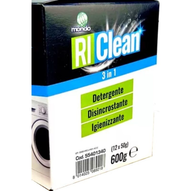 Electronice si Electrocasnice - Masini si uscatoare de rufe - Accesorii masini de spalat si uscatoare - Set 12 pachete de solutie anticalcar, degresant pentru masini de spalat RiCLean Sanitizer 3-in1 - Infinity.ro