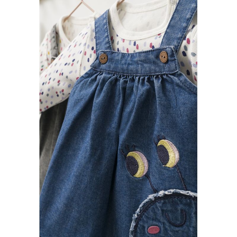 Fashion, accesorii si bijuterii - Copii - Imbracaminte copii - Body-uri copii - Set rochita cu body pentru fetite Monster, Tongs baby (Culoare: Gri, Marime: 6-9 luni) - Infinity.ro