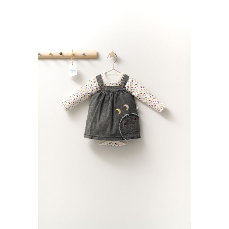 Fashion, accesorii si bijuterii - Copii - Imbracaminte copii - Body-uri copii - Set rochita cu body pentru fetite Monster, Tongs baby (Culoare: Gri, Marime: 6-9 luni) - Infinity.ro
