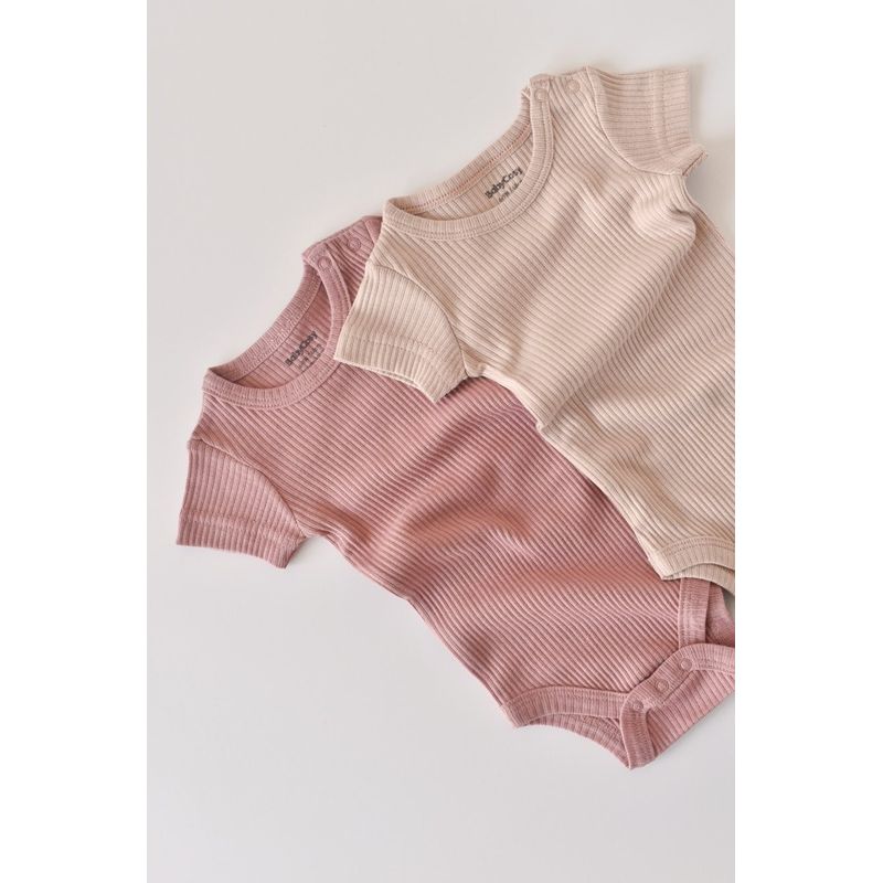 Fashion, accesorii si bijuterii - Copii - Imbracaminte copii - Body-uri copii - Set de 2 body-uri cu maneca scurta din bumbac organic si modal - Roz/Blush BabyCosy (Marime: 6-9 luni) - Infinity.ro