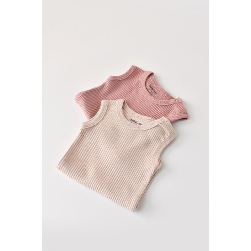 Fashion, accesorii si bijuterii - Copii - Imbracaminte copii - Body-uri copii - Set de 2 body-uri fara maneci din bumbac organic si modal - Roz/Blush BabyCosy (Marime: 0-3 Luni) - Infinity.ro