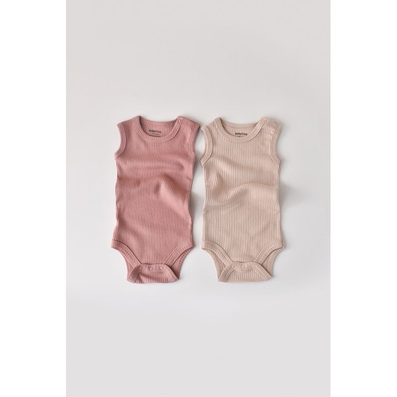 Fashion, accesorii si bijuterii - Copii - Imbracaminte copii - Body-uri copii - Set de 2 body-uri fara maneci din bumbac organic si modal - Roz/Blush BabyCosy (Marime: 0-3 Luni) - Infinity.ro