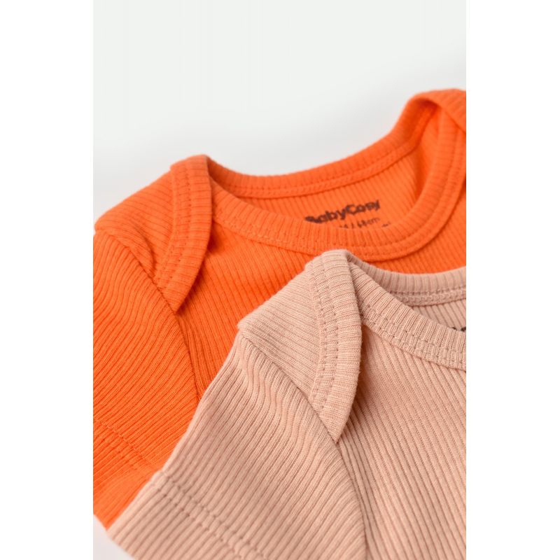 Fashion, accesorii si bijuterii - Copii - Imbracaminte copii - Body-uri copii - Set 2 body-uri bebe unisex din bumbac organic si modal - Rodie/Piersica, BabyCosy (Marime: 6-9 luni) - Infinity.ro