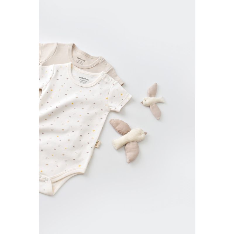 Fashion, accesorii si bijuterii - Copii - Imbracaminte copii - Body-uri copii - Set 2 body-uri bebe unisex -100% bumbac organic - Ecru cu buline, BabyCosy (Marime: 0-3 Luni) - Infinity.ro