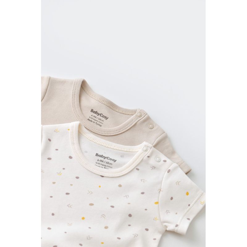 Fashion, accesorii si bijuterii - Copii - Imbracaminte copii - Body-uri copii - Set 2 body-uri bebe unisex -100% bumbac organic - Ecru cu buline, BabyCosy (Marime: 18-24 Luni) - Infinity.ro