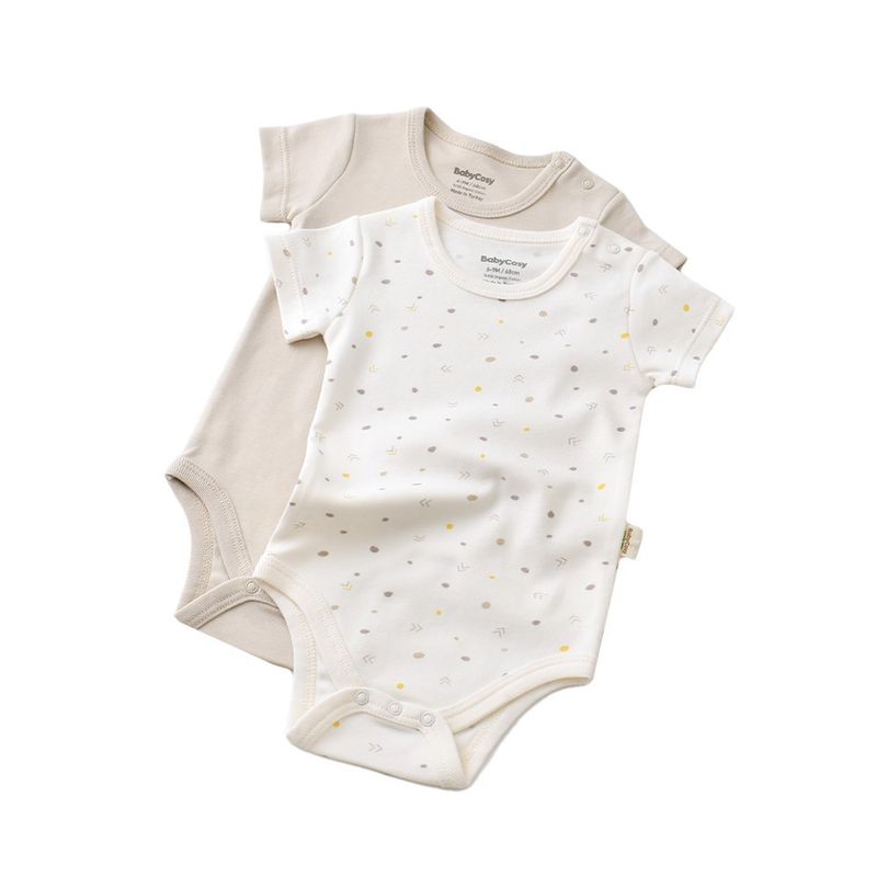 Fashion, accesorii si bijuterii - Copii - Imbracaminte copii - Body-uri copii - Set 2 body-uri bebe unisex -100% bumbac organic - Ecru cu buline, BabyCosy (Marime: 18-24 Luni) - Infinity.ro