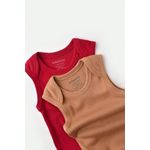 Fashion, accesorii si bijuterii - Copii - Imbracaminte copii - Body-uri copii - Set 2 body-uri fara maneci bebe unisex din bumbac organic si modal - Maro/Rosu, BabyCosy (Marime: 12-18 Luni) - Infinity.ro