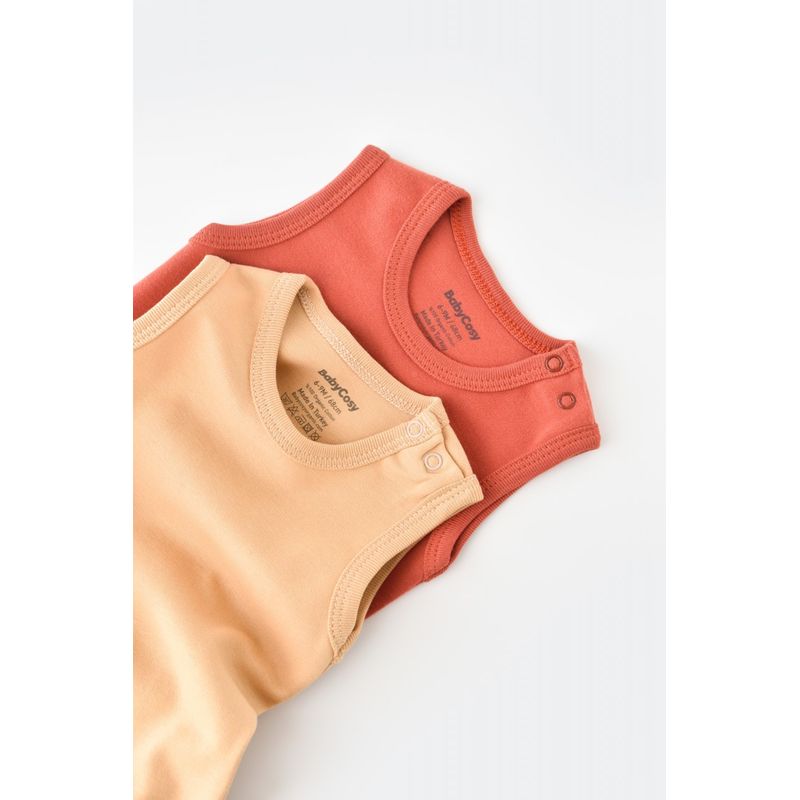 Fashion, accesorii si bijuterii - Copii - Imbracaminte copii - Body-uri copii - Set 2 body-uri fara maneci bebe unisex -100% bumbac organic - Mustar/ Scortisoara, BabyCosy (Marime: 9-12 luni) - Infinity.ro